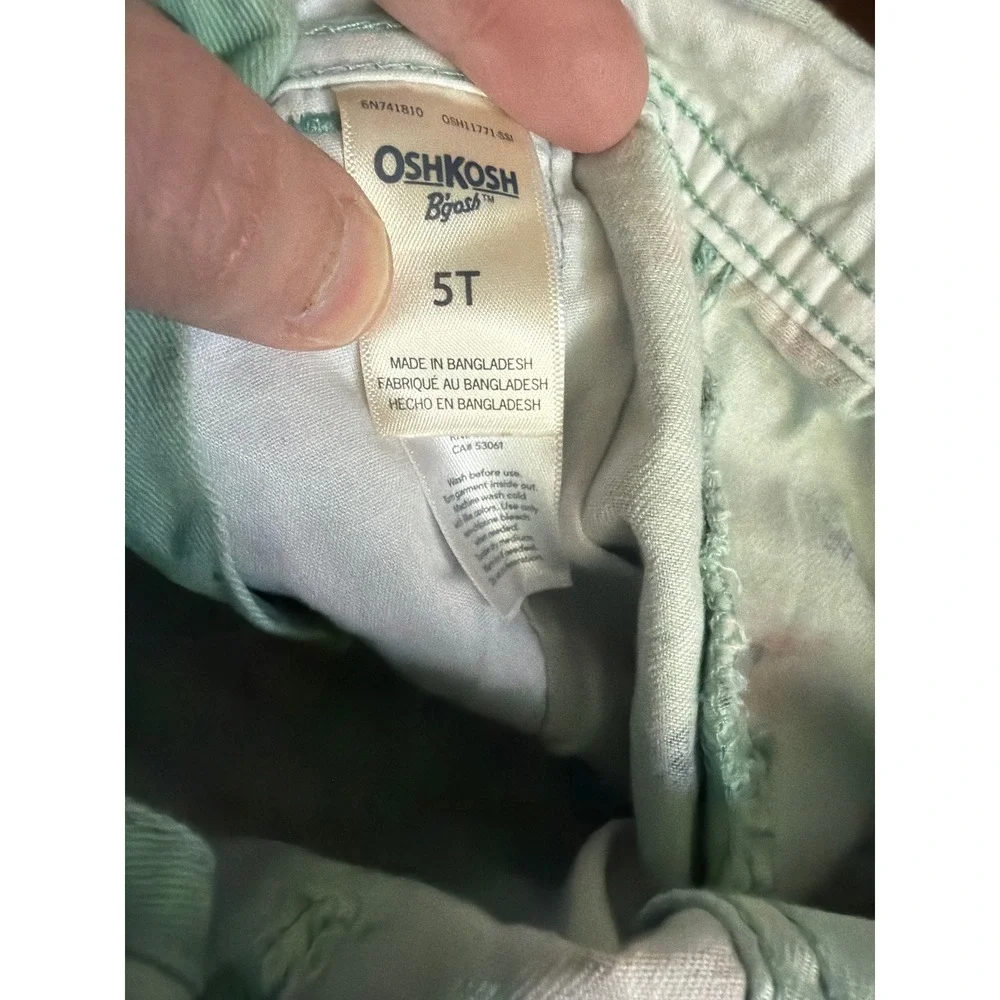 OshKosh Bgosh Girls 5T Floral Denim Overalls Mint Green Pink Flower 6N741810